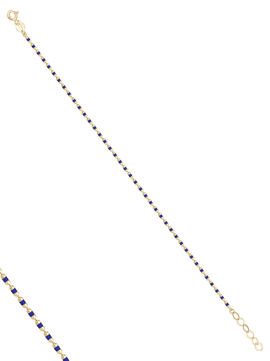 Navy Blue Enamel Row Beaded Bracelet in 14K Gold
