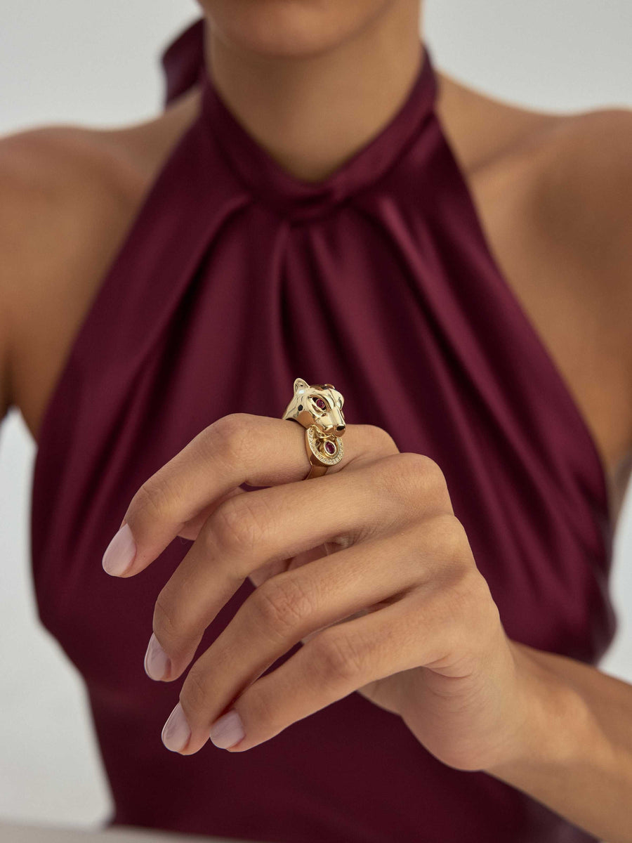 Leopard Statement Ring in 14K Gold