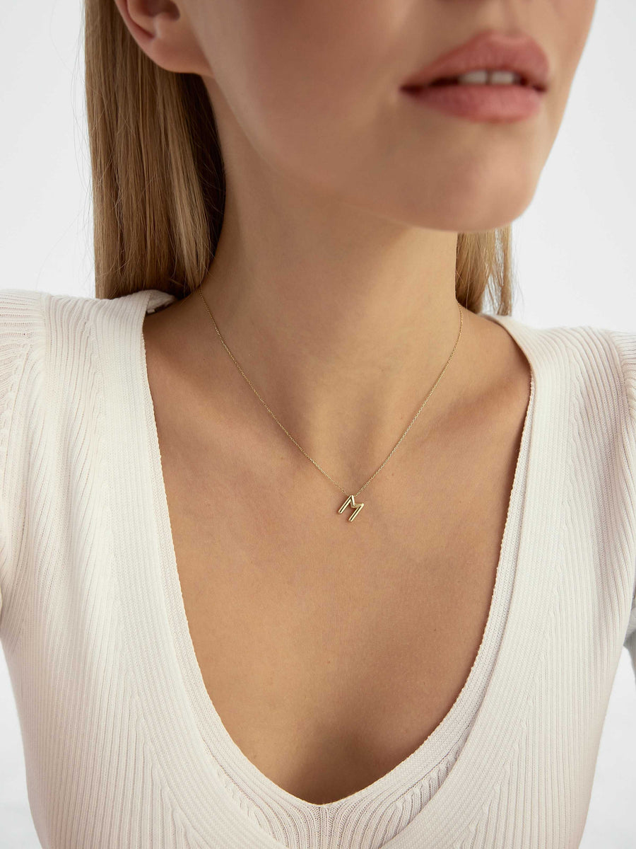 Letter M Classic Initial Necklace in 14K Gold