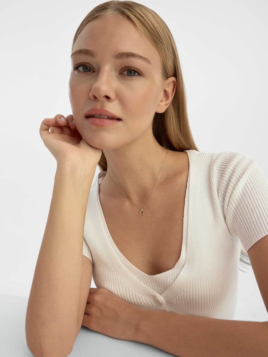 Letter M Classic Initial Necklace in 14K Gold
