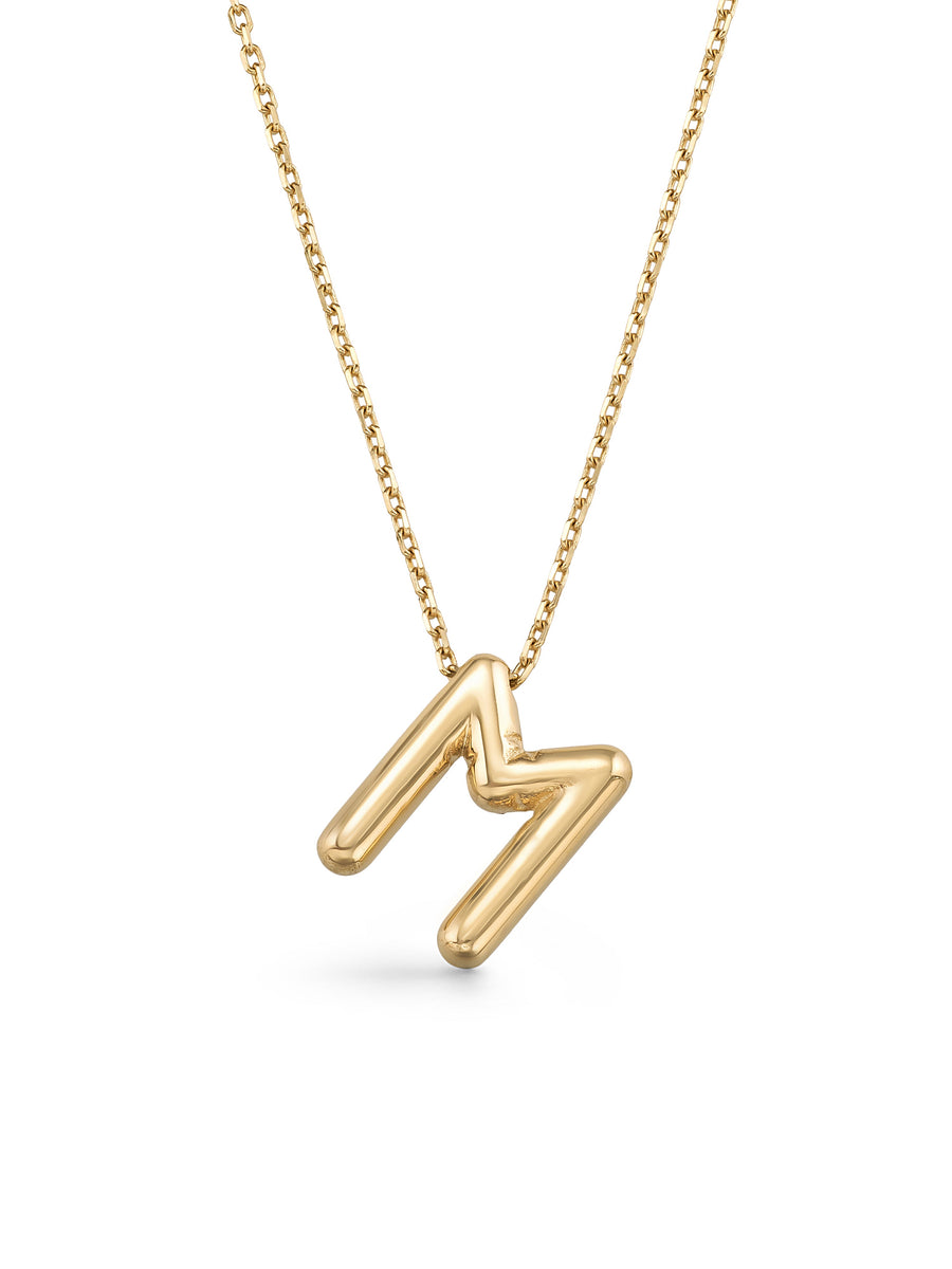 Letter M Classic Initial Necklace in 14K Gold