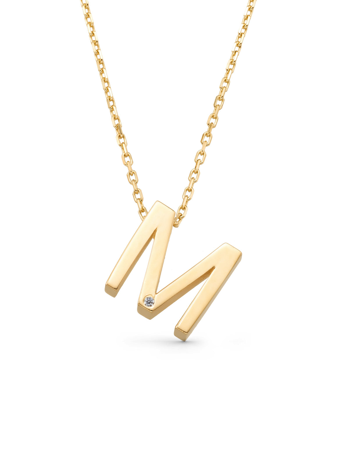 Letter M Stone Initial Necklace in 14K Gold by Elef Jewelry