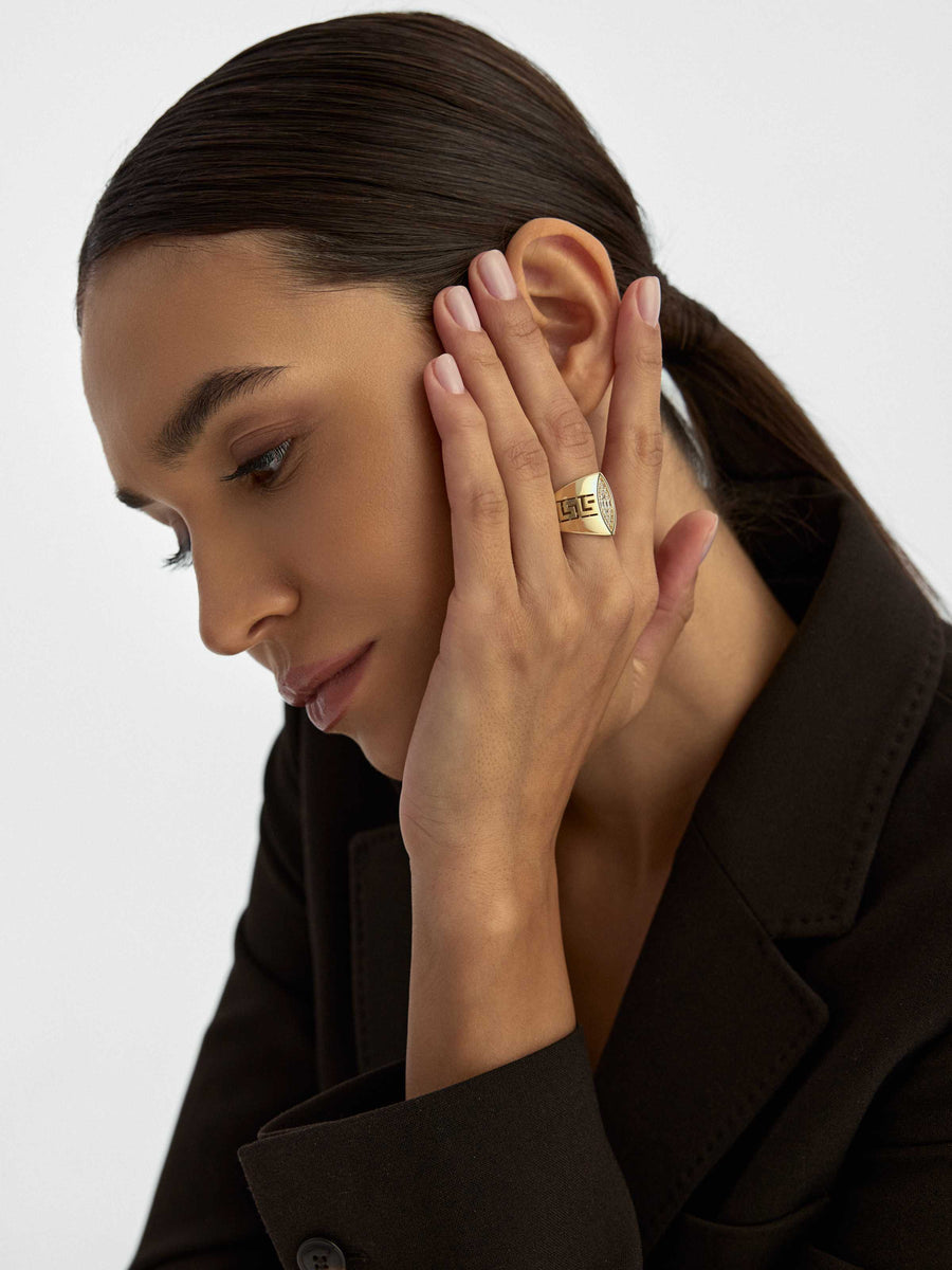Marquise Cut Baguette Stone Geometric Ring in 14K Gold