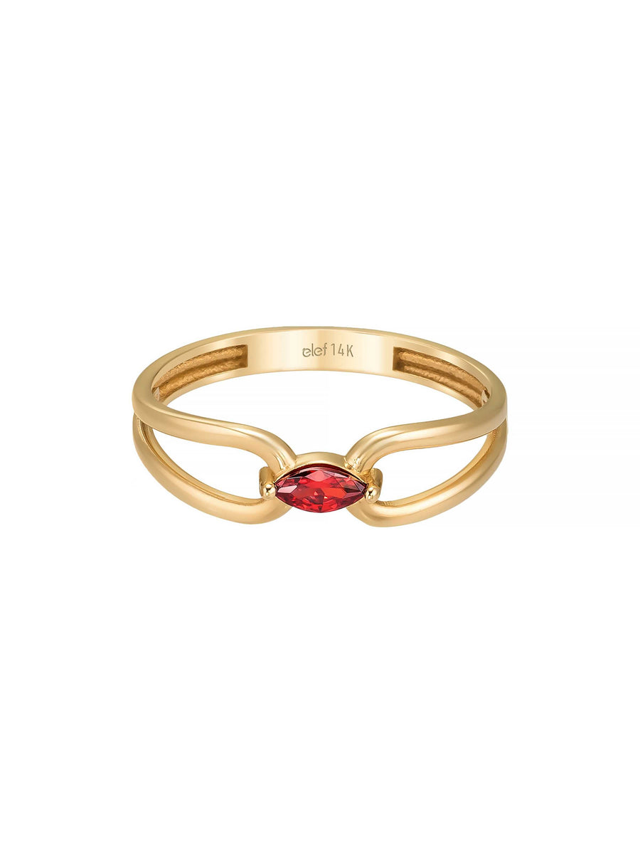 Marquise Cut Red Stone Ring in 14K Gold