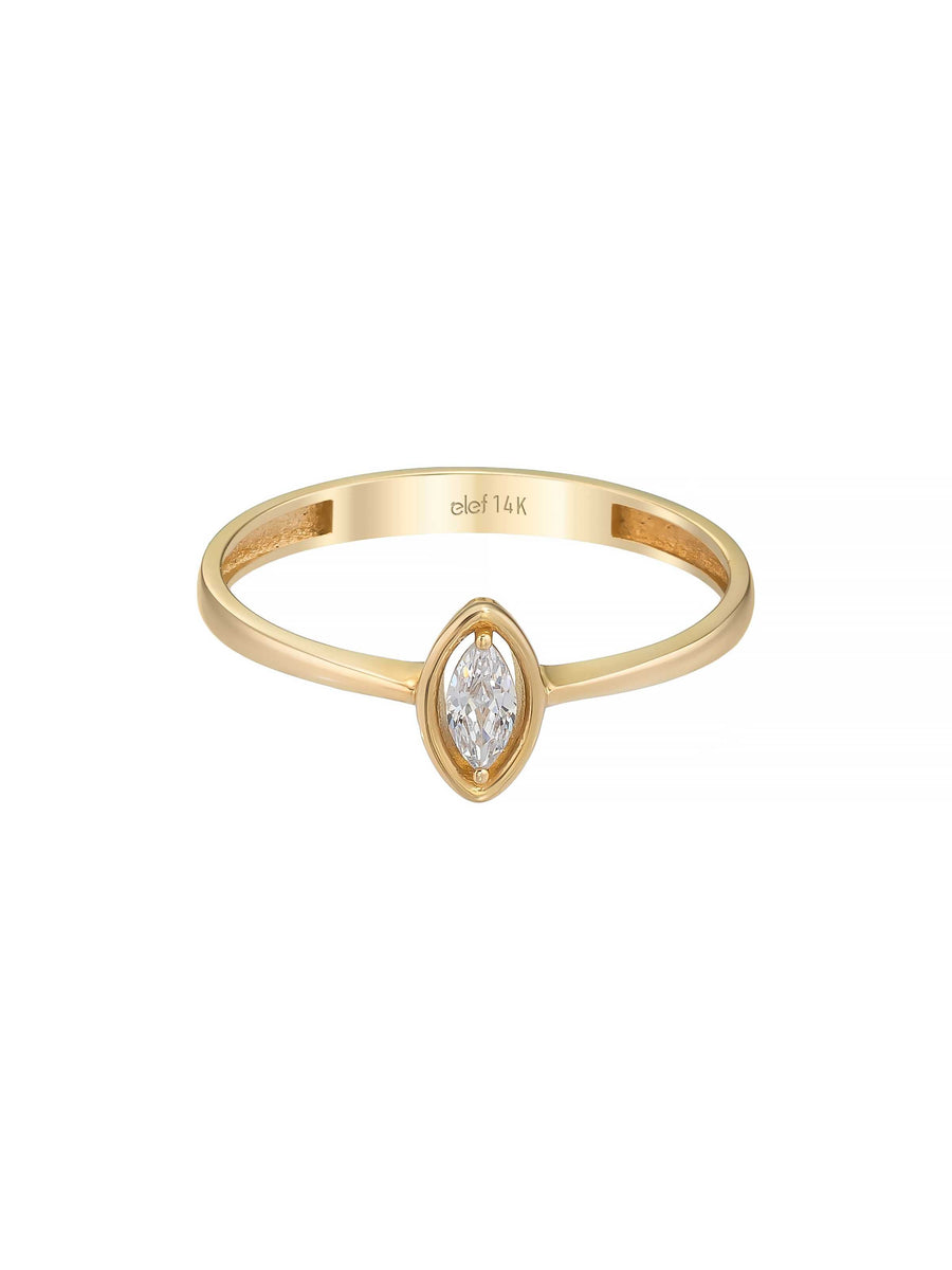 Marquise Cut Stone Minimal Ring in 14K Gold