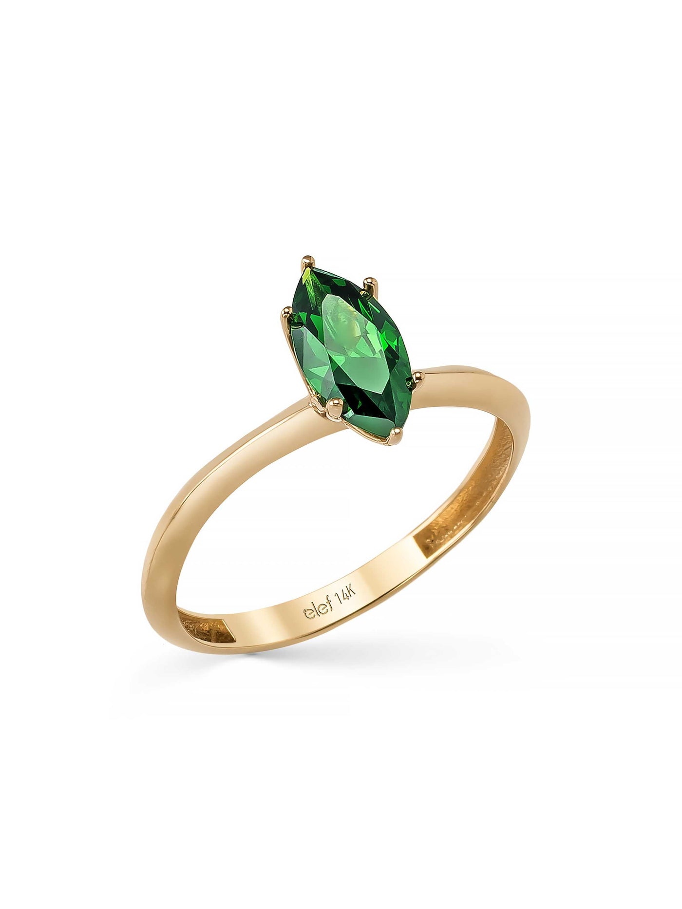 Marquise Cut Green Stone Minimal Ring in 14K Gold by Elef Jewelry