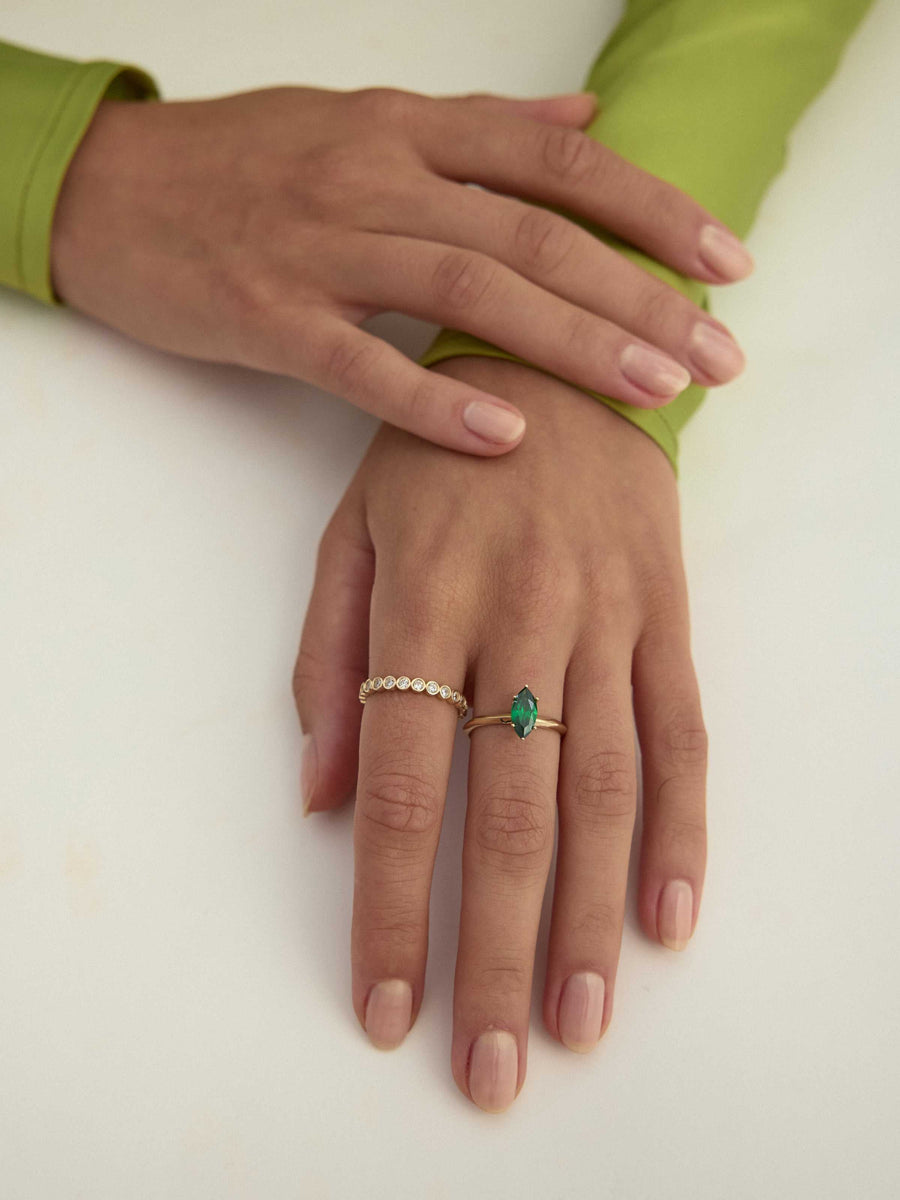 Marquise Cut Green Stone Minimal Ring in 14K Gold