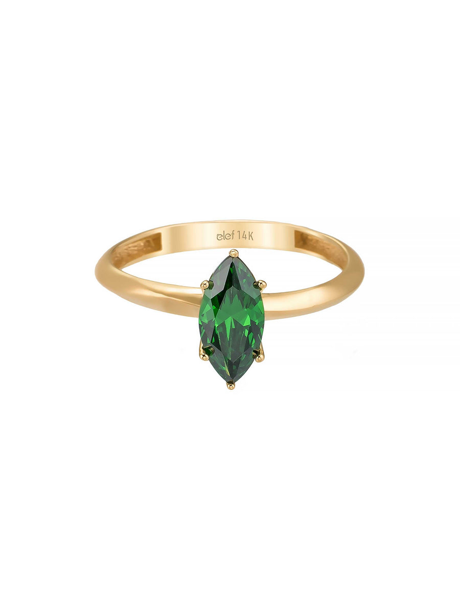 Marquise Cut Green Stone Minimal Ring in 14K Gold