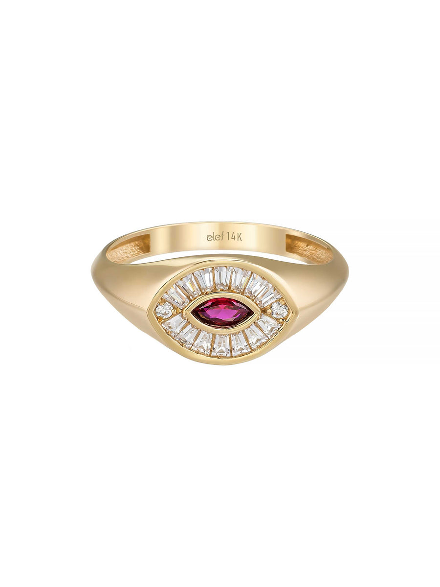 Marquise Garnet & Baguette Stone Ring in 14K Gold