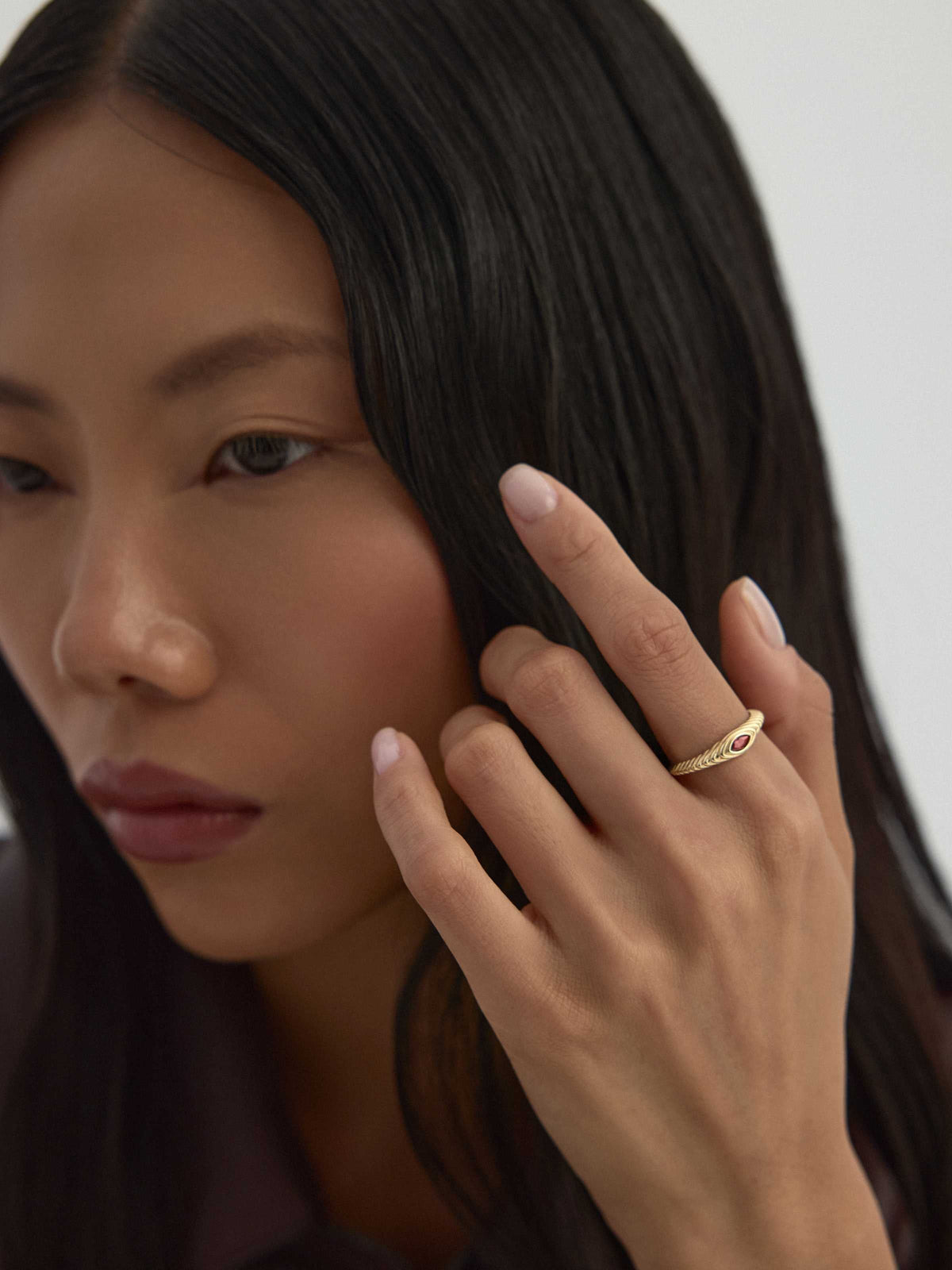 Marquise Cut Garnet Stone Vintage Ring in 14K Gold by Elef Jewelry