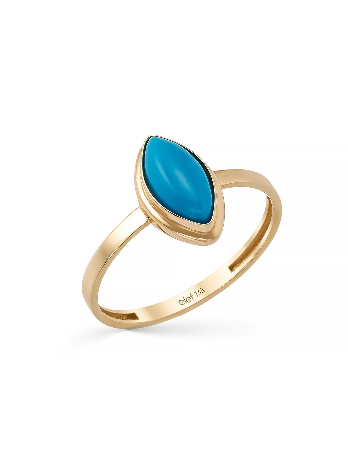 Marquise Turquoise Stone Minimal Ring in 14K Gold by Elef Jewelry