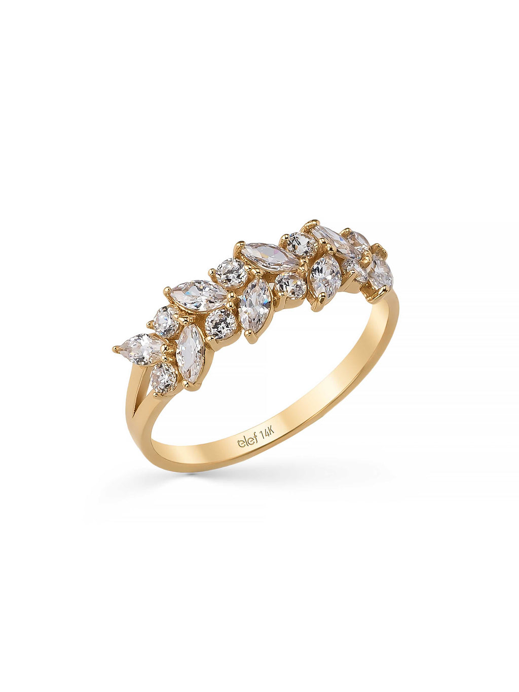 Marquise & Round-Cut Stone Ring in 14K Gold by Elef Jewelry