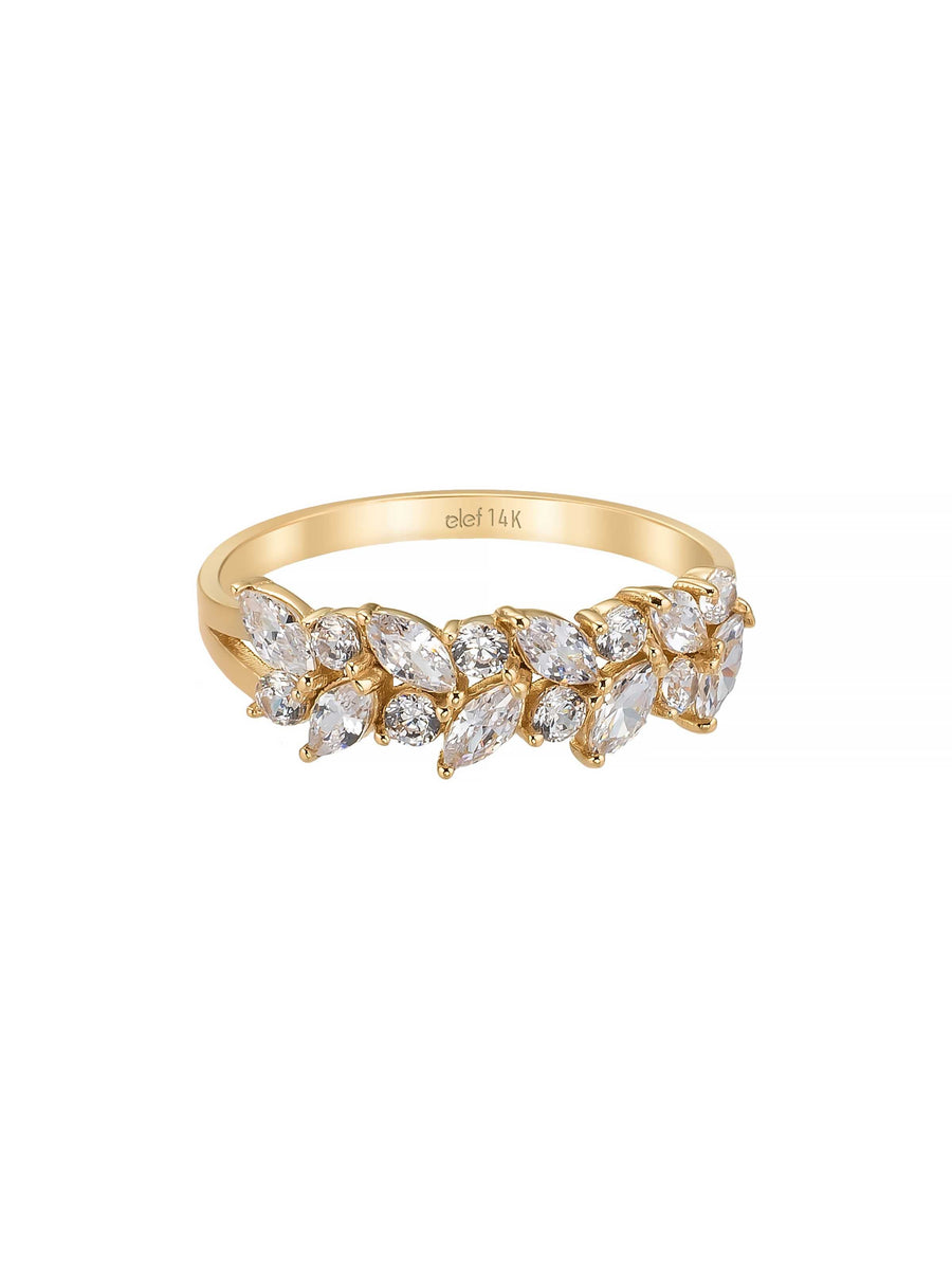 Marquise & Round-Cut Stone Ring in 14K Gold