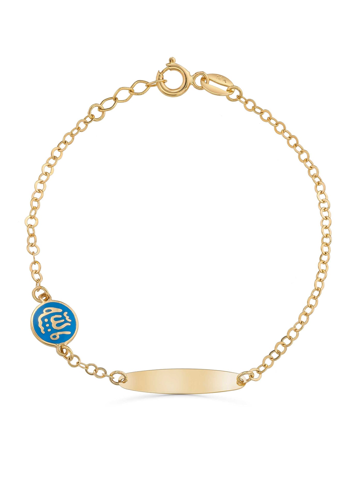 14K Gold Mashallah Inscribed Enamel Kids Id Bracelet by Elef Jewelry