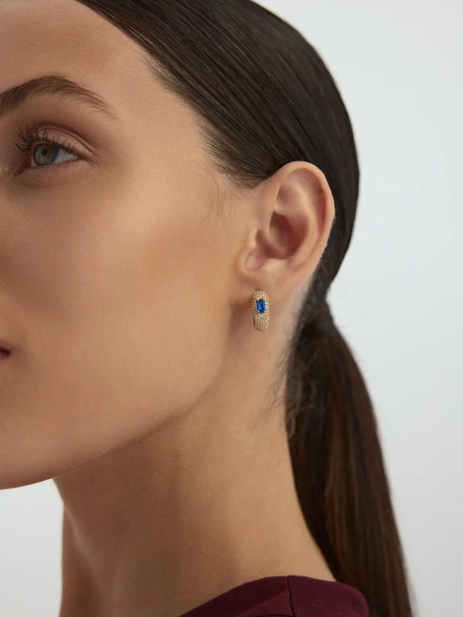 Blue Baguette Stone Accents Sparkling Earrings in 14K Gold