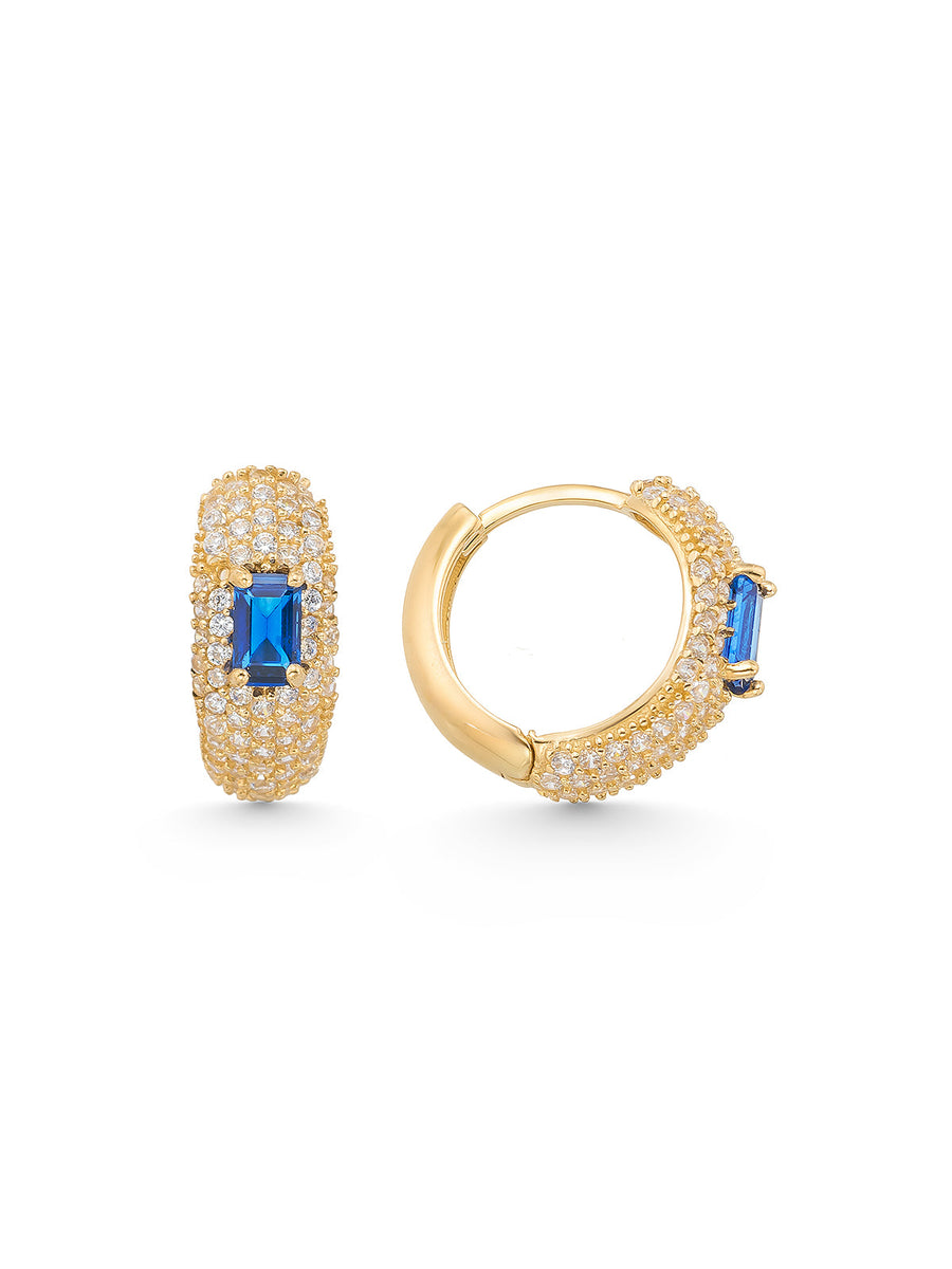 Blue Baguette Stone Accents Sparkling Earrings in 14K Gold