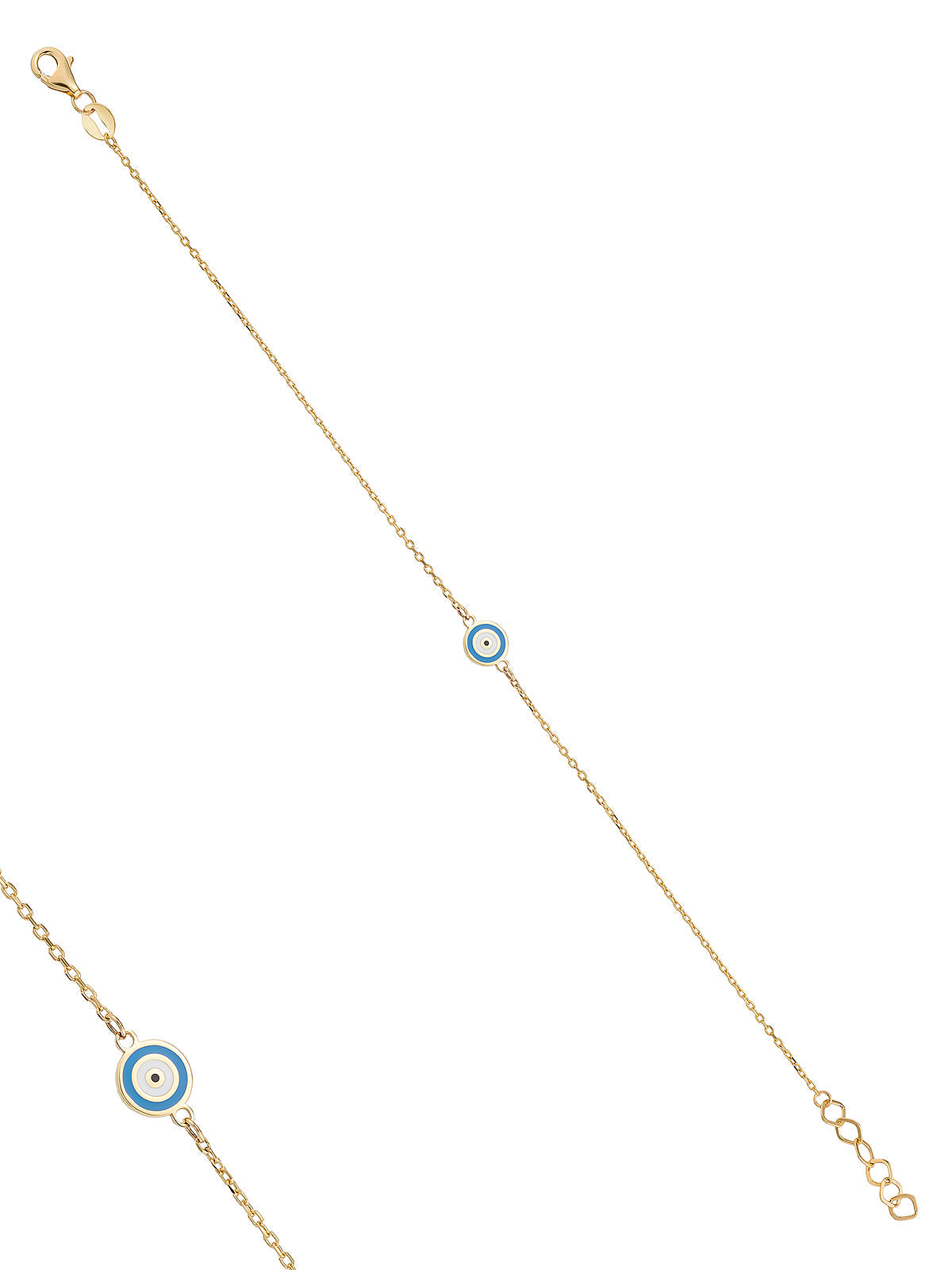 14K Gold Blue White Enamel Evil Eye Bracelet by Elef Jewelry