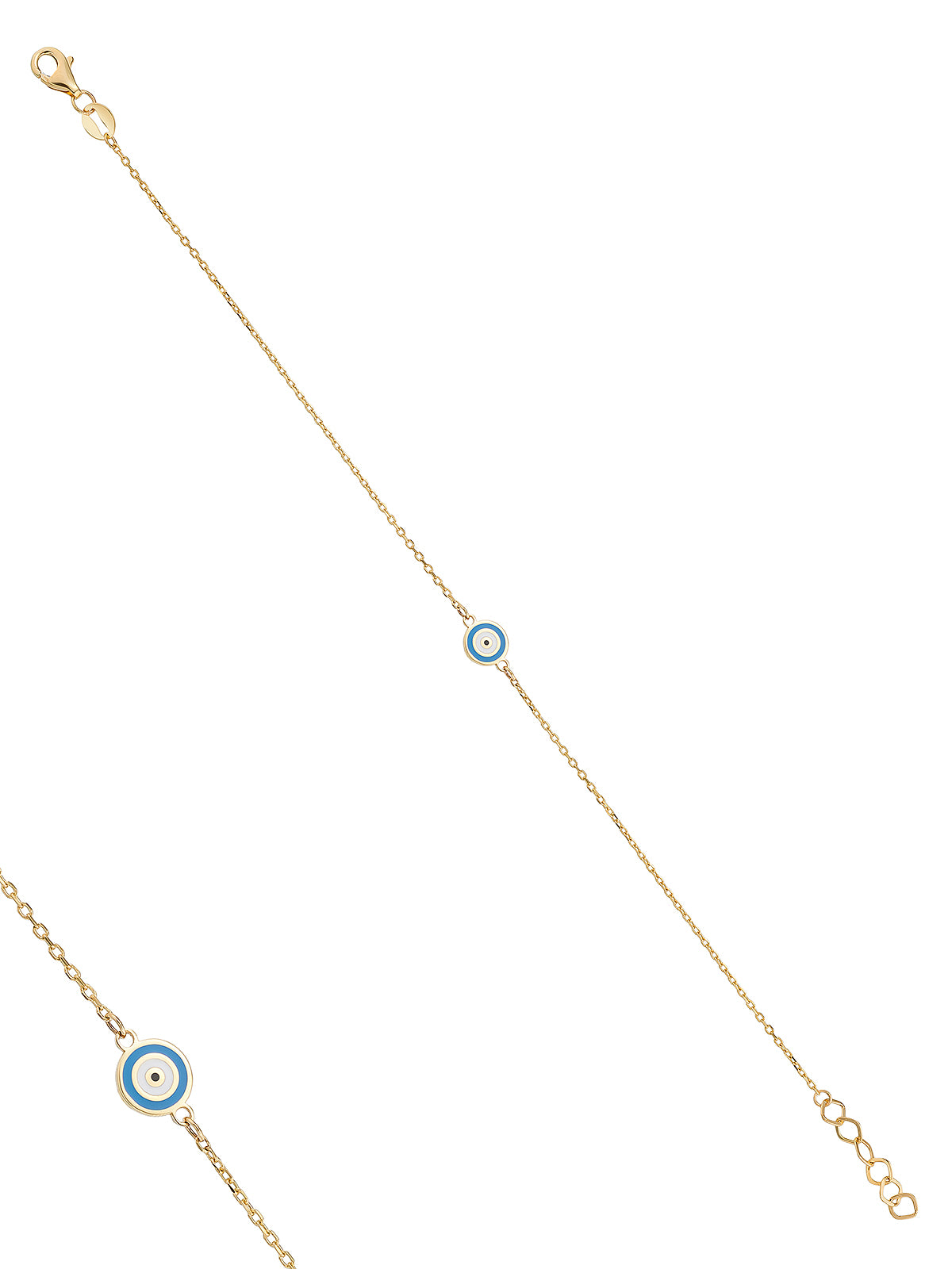 14K Gold Blue White Enamel Evil Eye Bracelet by Elef Jewelry