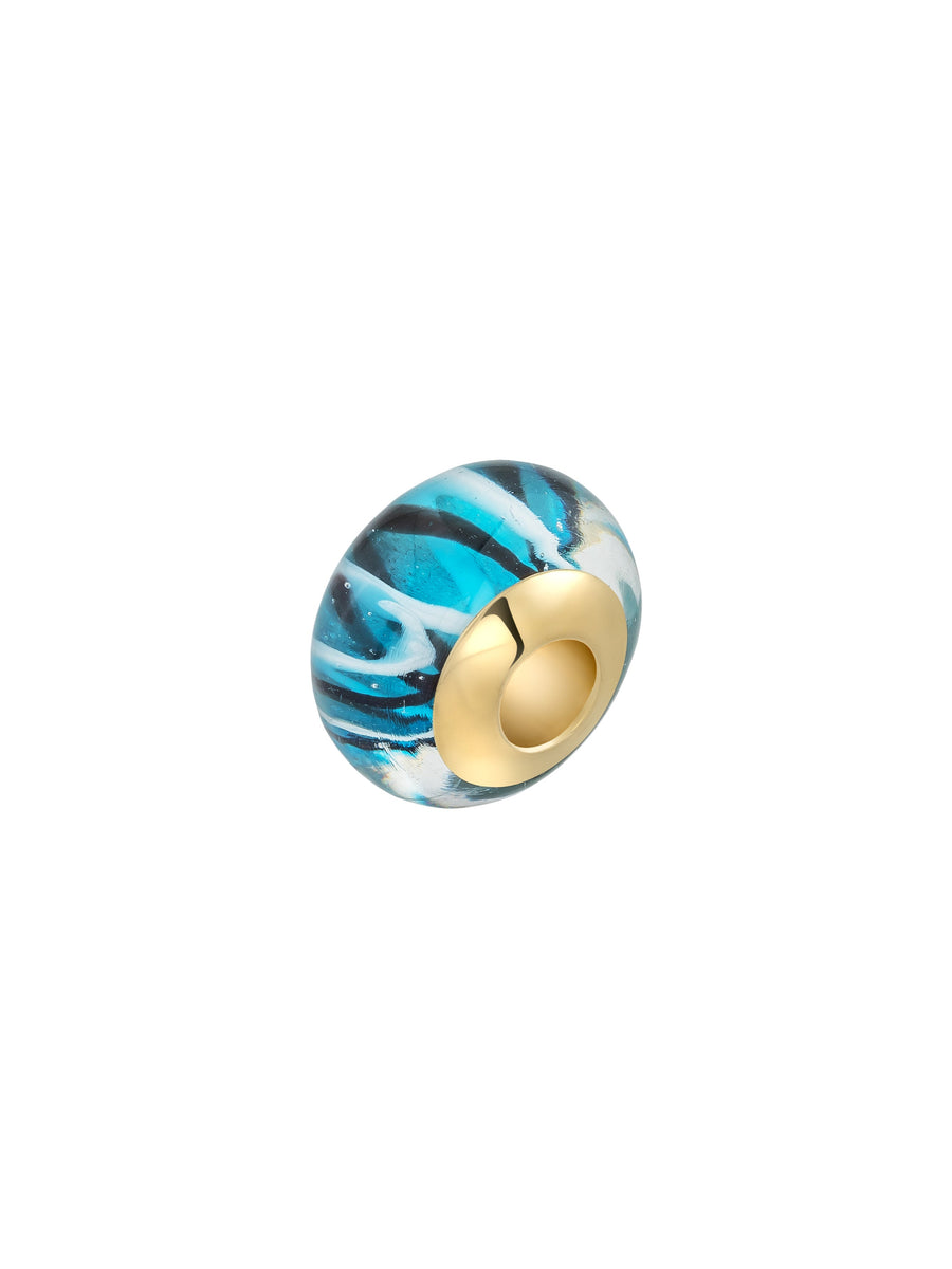 Blue Veined Murano Glass Charm in 14K Gold