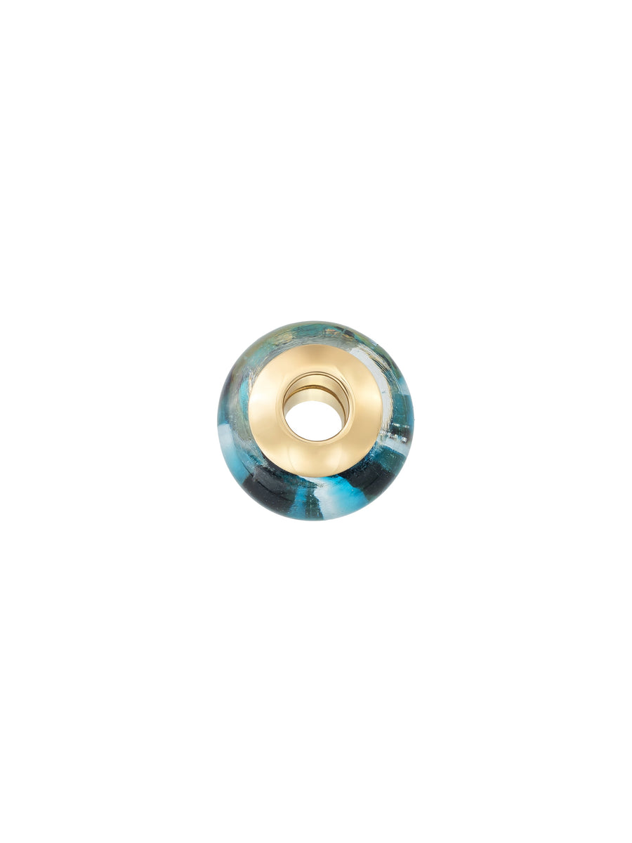 Blue Veined Murano Glass Charm in 14K Gold