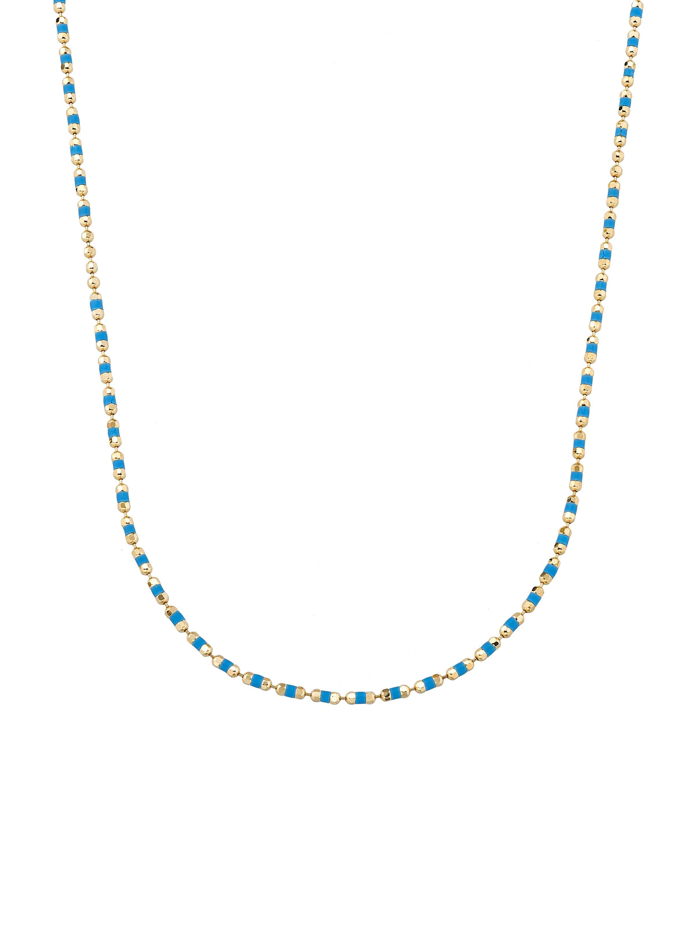 Blue Enamel Dorika Form Necklace in 14K Gold by Elef Jewelry