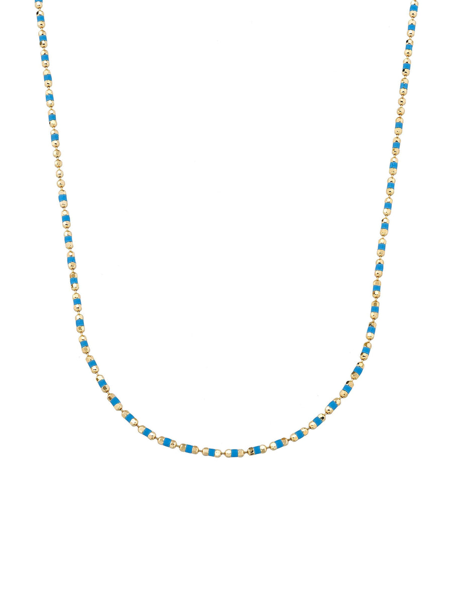 Blue Enamel Dorika Form Necklace in 14K Gold