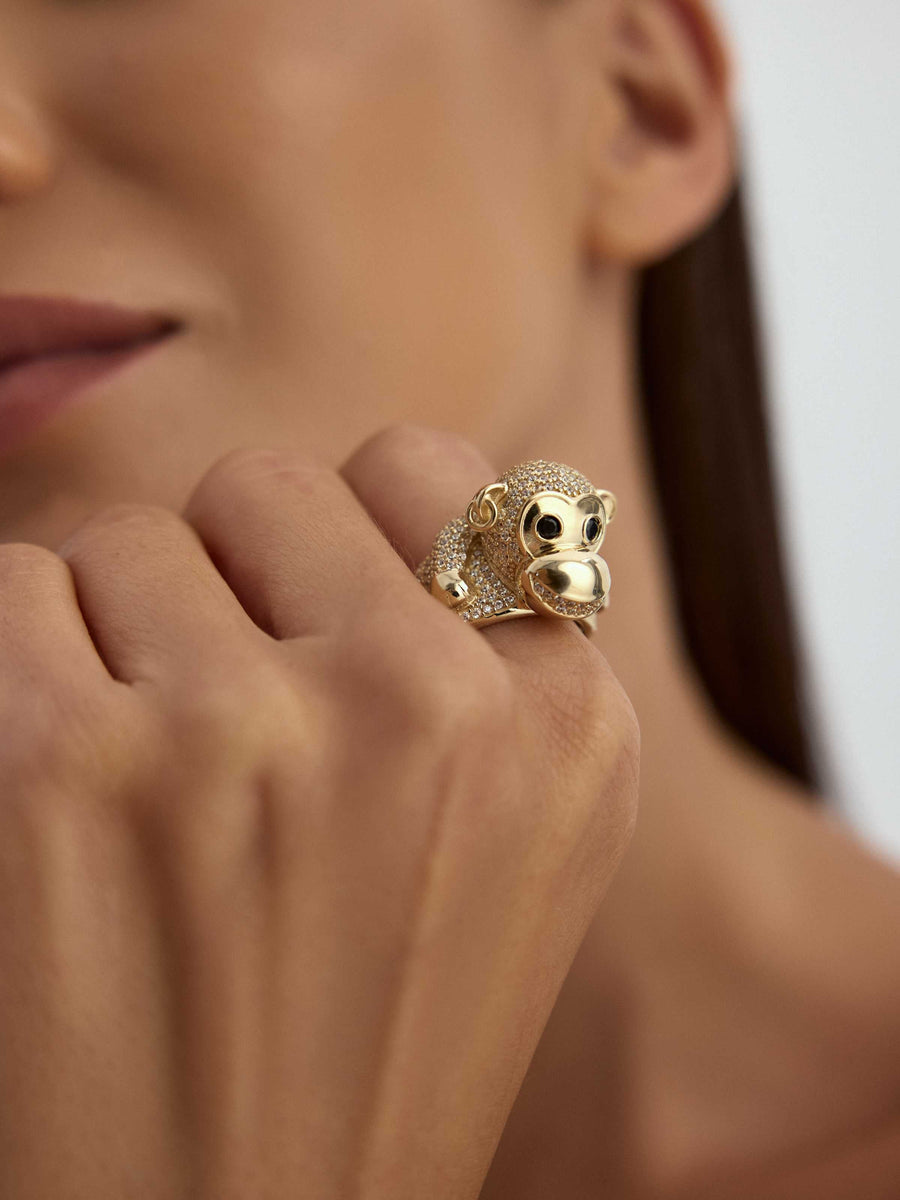 Monkey Diamond-Inspired Ring in 14K Gold