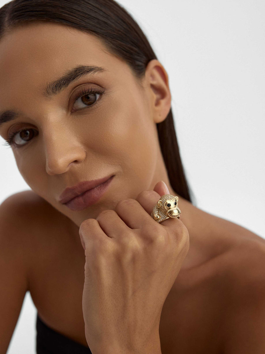 Monkey Diamond-Inspired Ring in 14K Gold