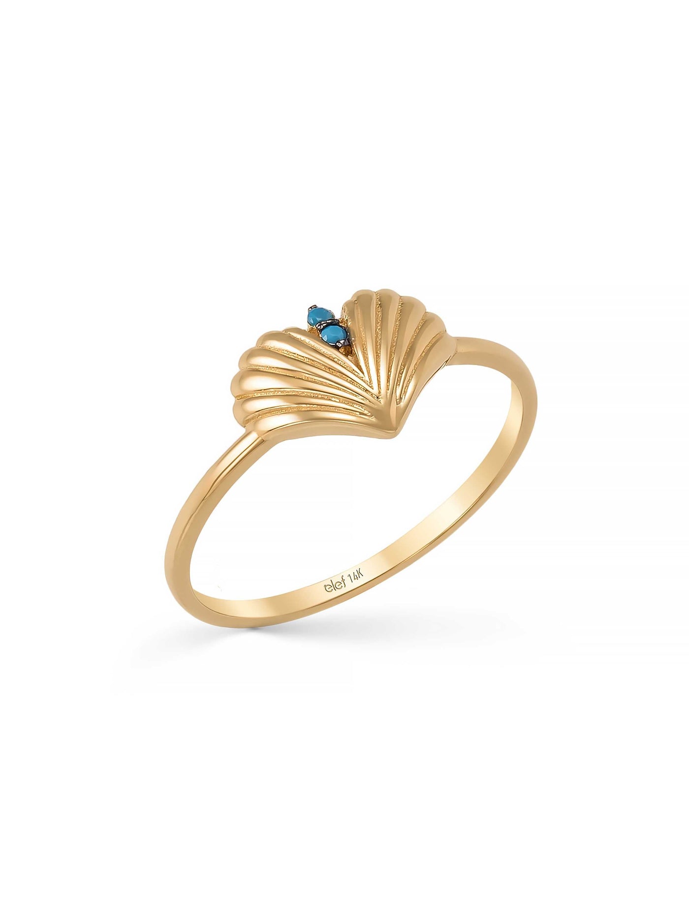 Midye Form Turquoise Stone Ring in 14K Gold by Elef Jewelry