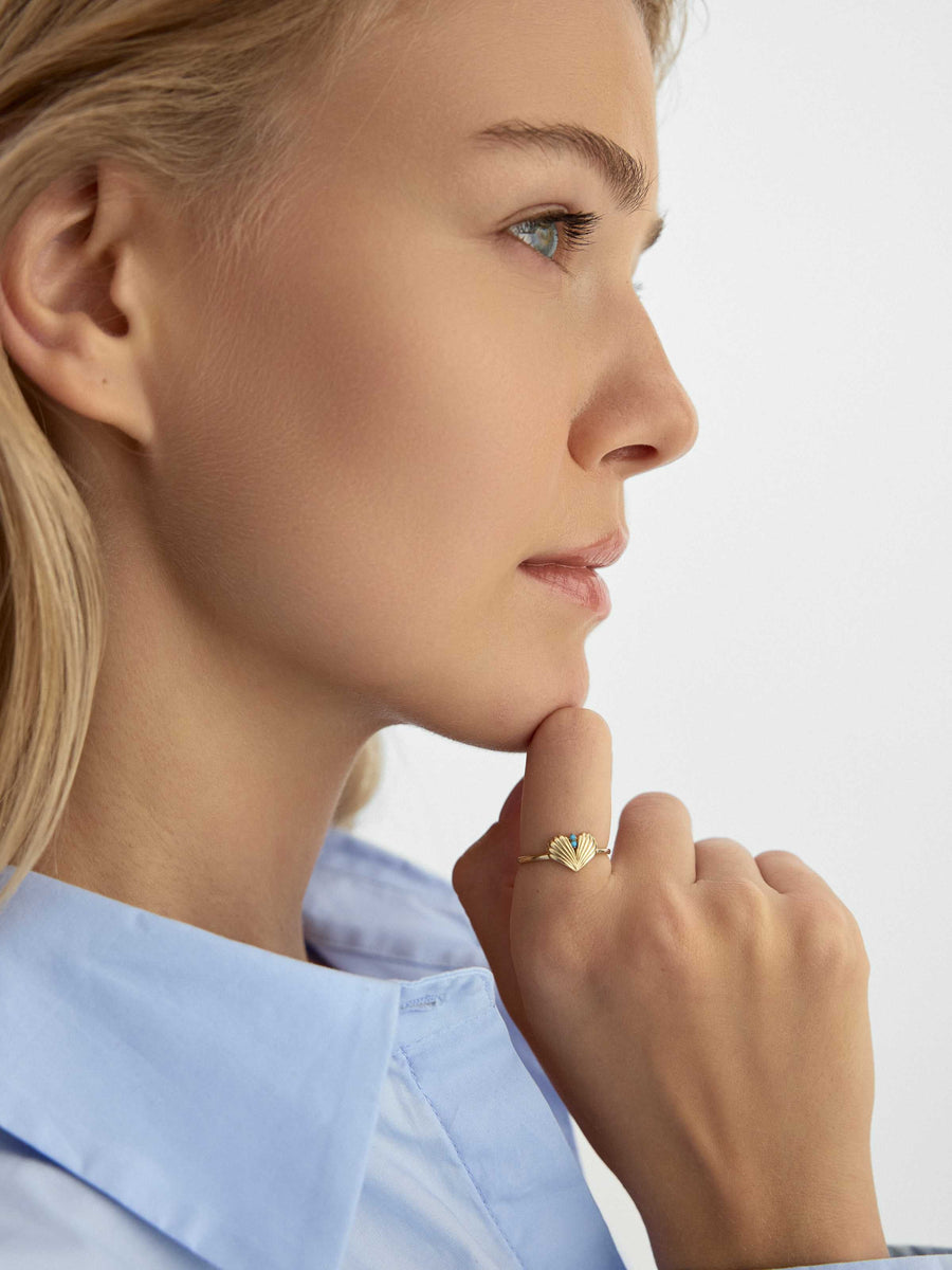 Midye Form Turquoise Stone Ring in 14K Gold