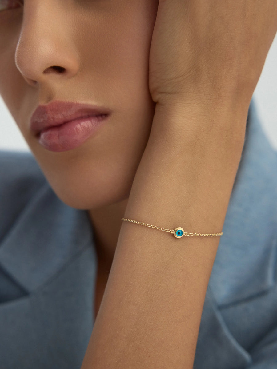 Enamel Embroidered Evil Eye Beaded Bracelet in 14K Gold