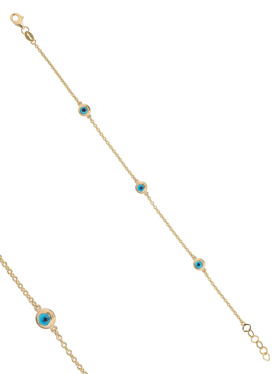 Enamel Embroidered Evil Eye Beaded Bracelet in 14K Gold