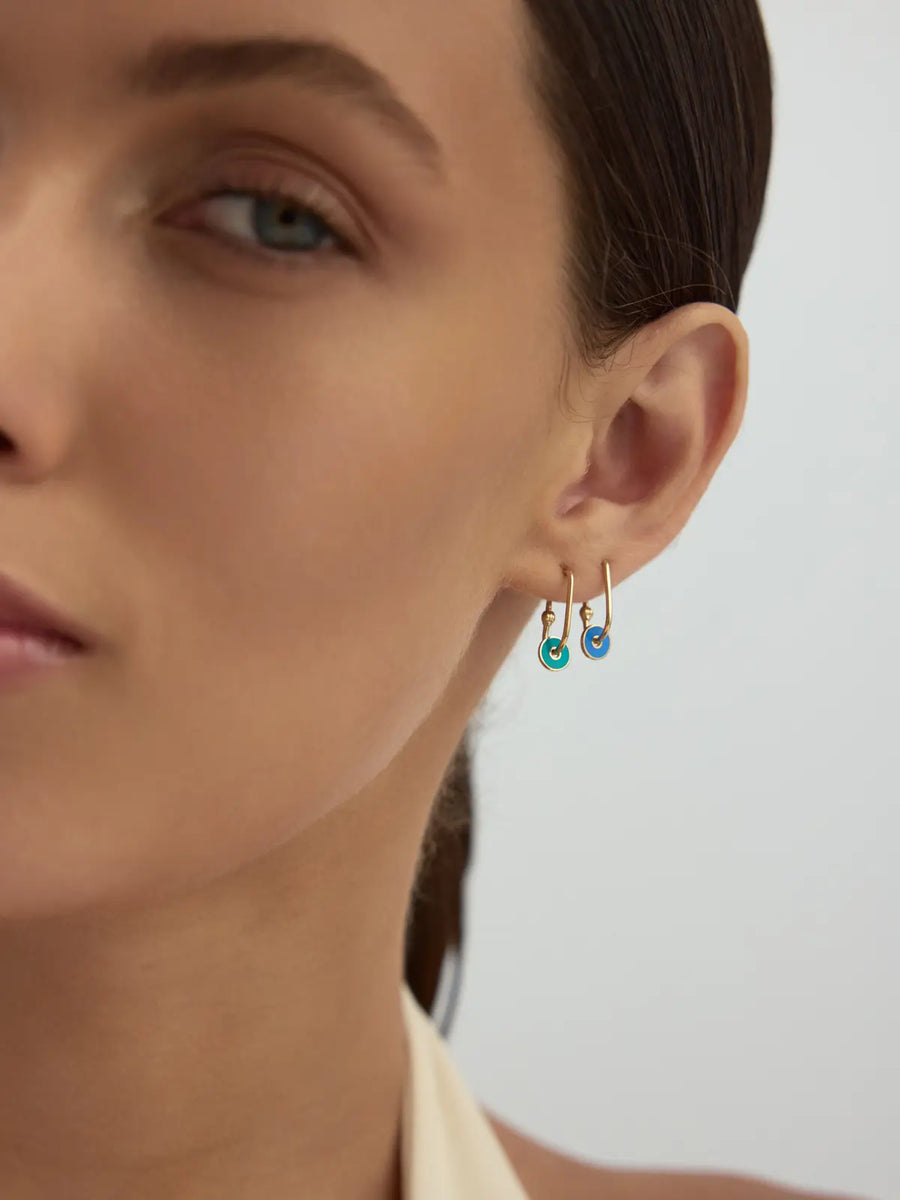 Enamel Evil Eye Ringed Earrings in 14K Gold