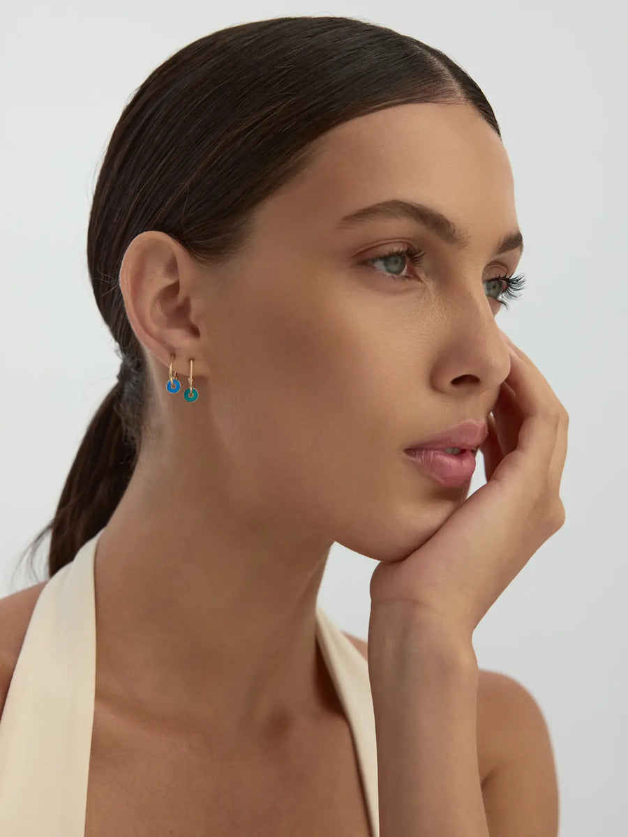 Enamel Evil Eye Ringed Earrings in 14K Gold