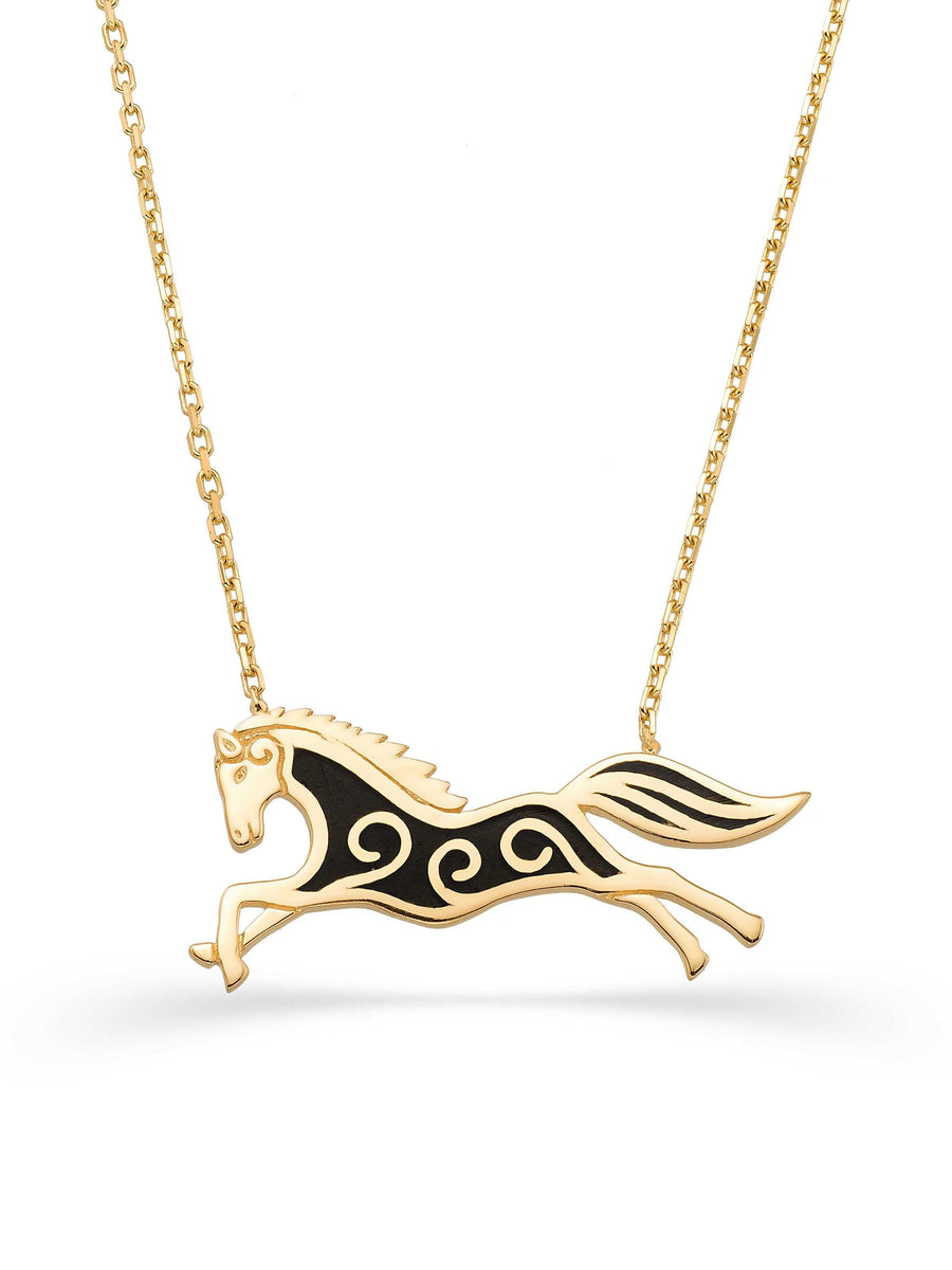 Enamel Horse Necklace in 14K Gold
