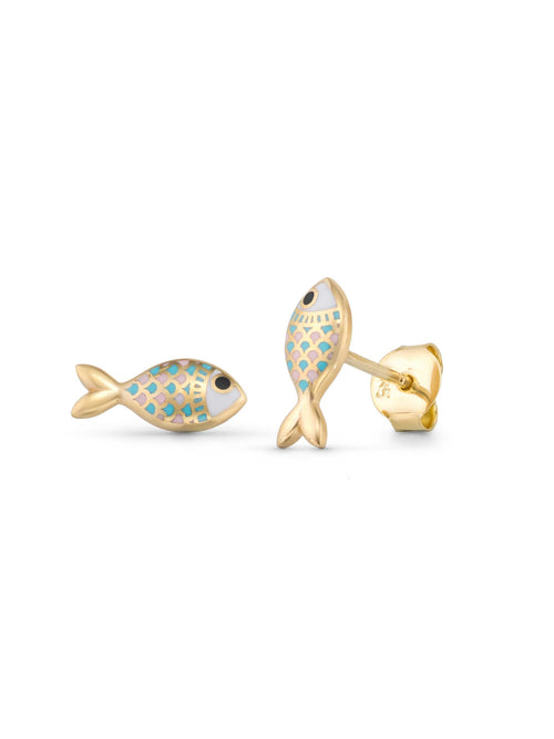 Enamel Fish Kids Earrings in 14K Gold by Elef Jewelry