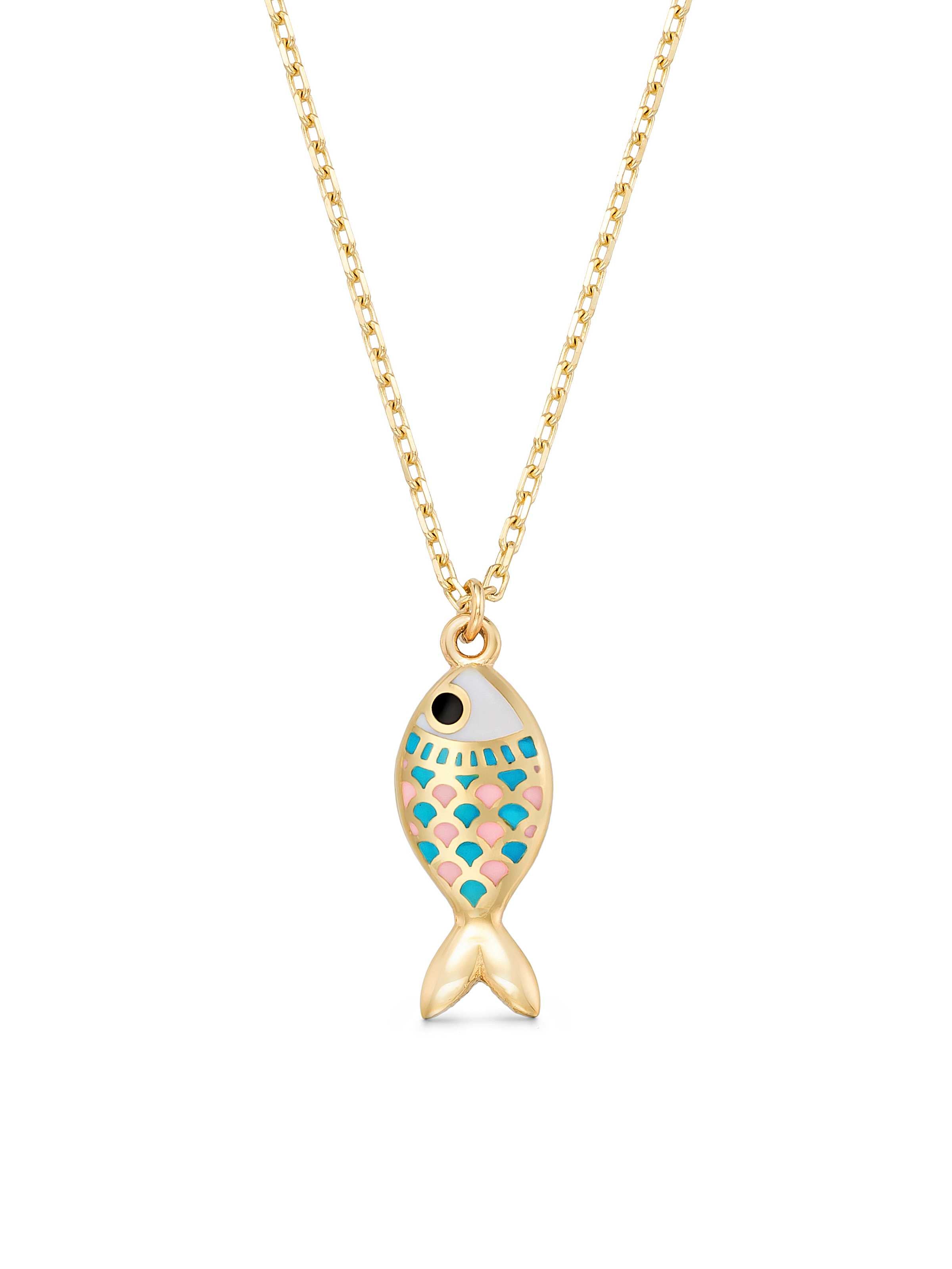 Enamel Fish Necklace in 14K Gold by Elef Jewelry