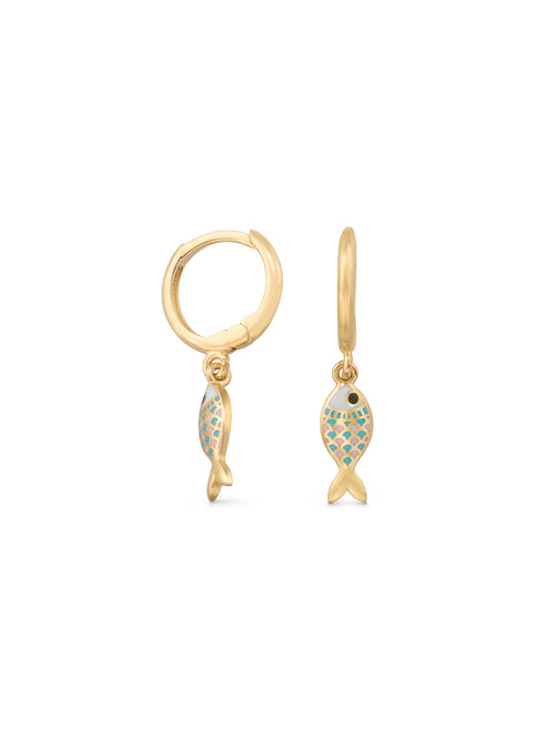 Enamel Fish Drop Kids Earrings in 14K Gold by Elef Jewelry