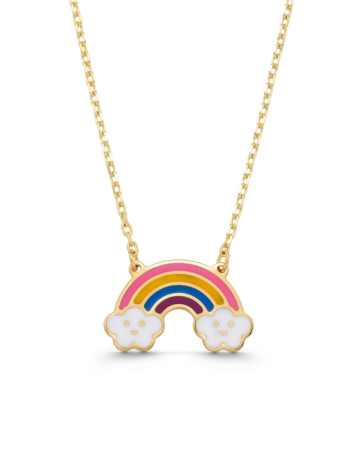 Enamel Cloud & Rainbow Design Necklace in 14K Gold by Elef Jewelry