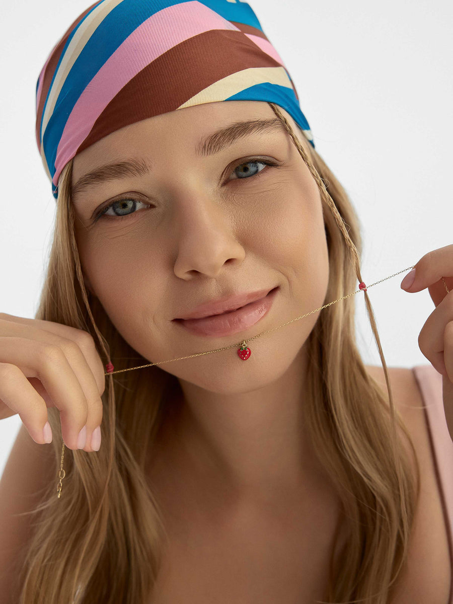 Enamel Strawberry Necklace in 14K Gold