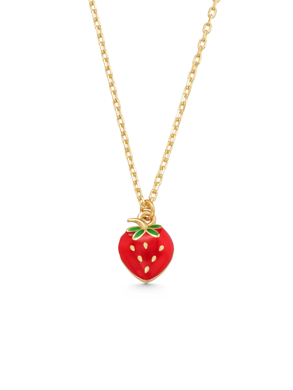 Enamel Strawberry Necklace in 14K Gold by Elef Jewelry