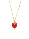Enamel Strawberry Necklace in 14K Gold by Elef Jewelry