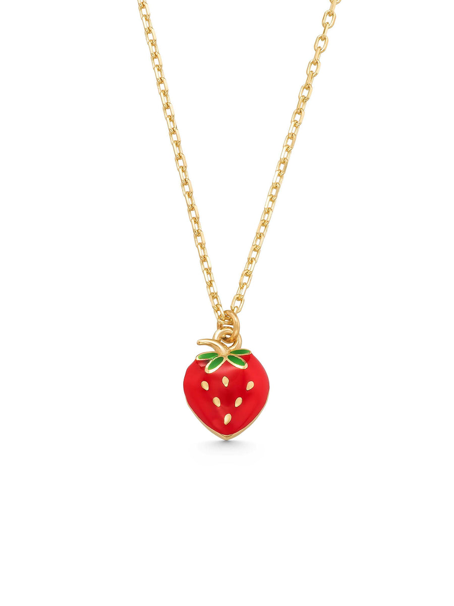 Enamel Strawberry Necklace in 14K Gold