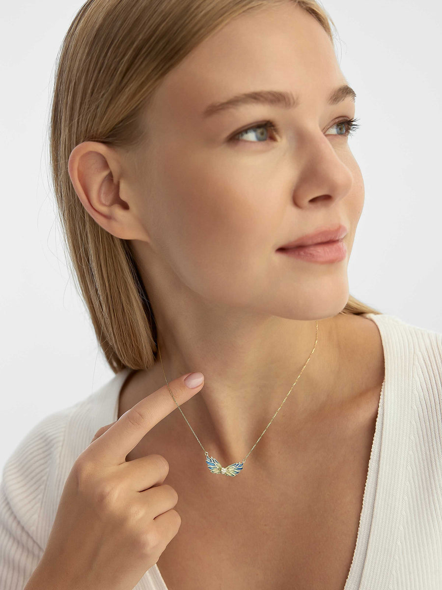 Enamel Kanat & Stone Heart Necklace in 14K Gold