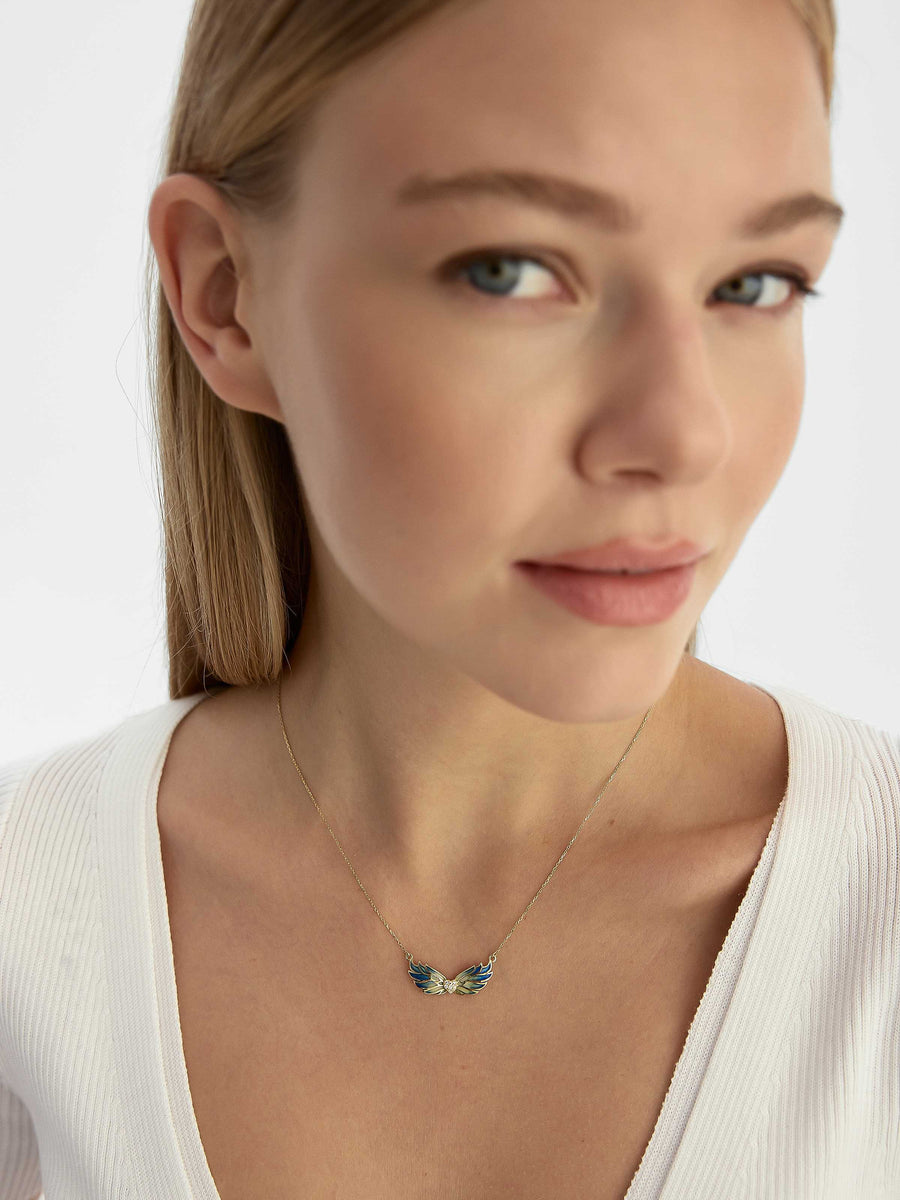 Enamel Kanat & Stone Heart Necklace in 14K Gold