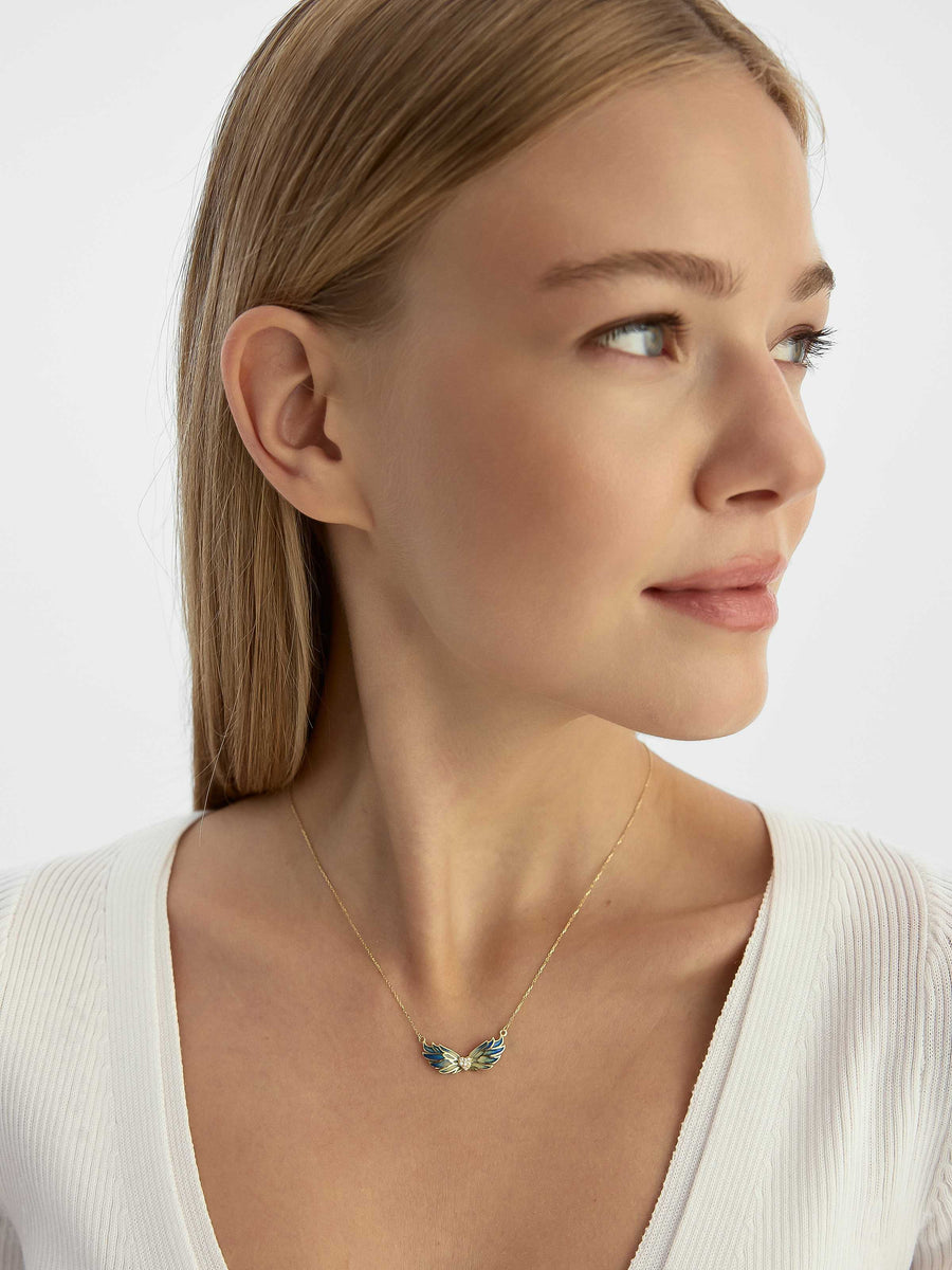 Enamel Kanat & Stone Heart Necklace in 14K Gold