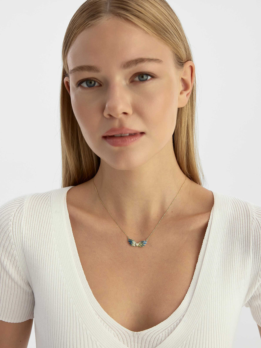 Enamel Kanat & Stone Heart Necklace in 14K Gold