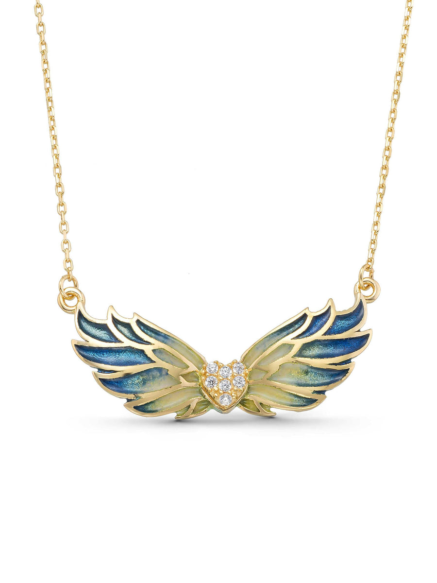 Enamel Kanat & Stone Heart Necklace in 14K Gold