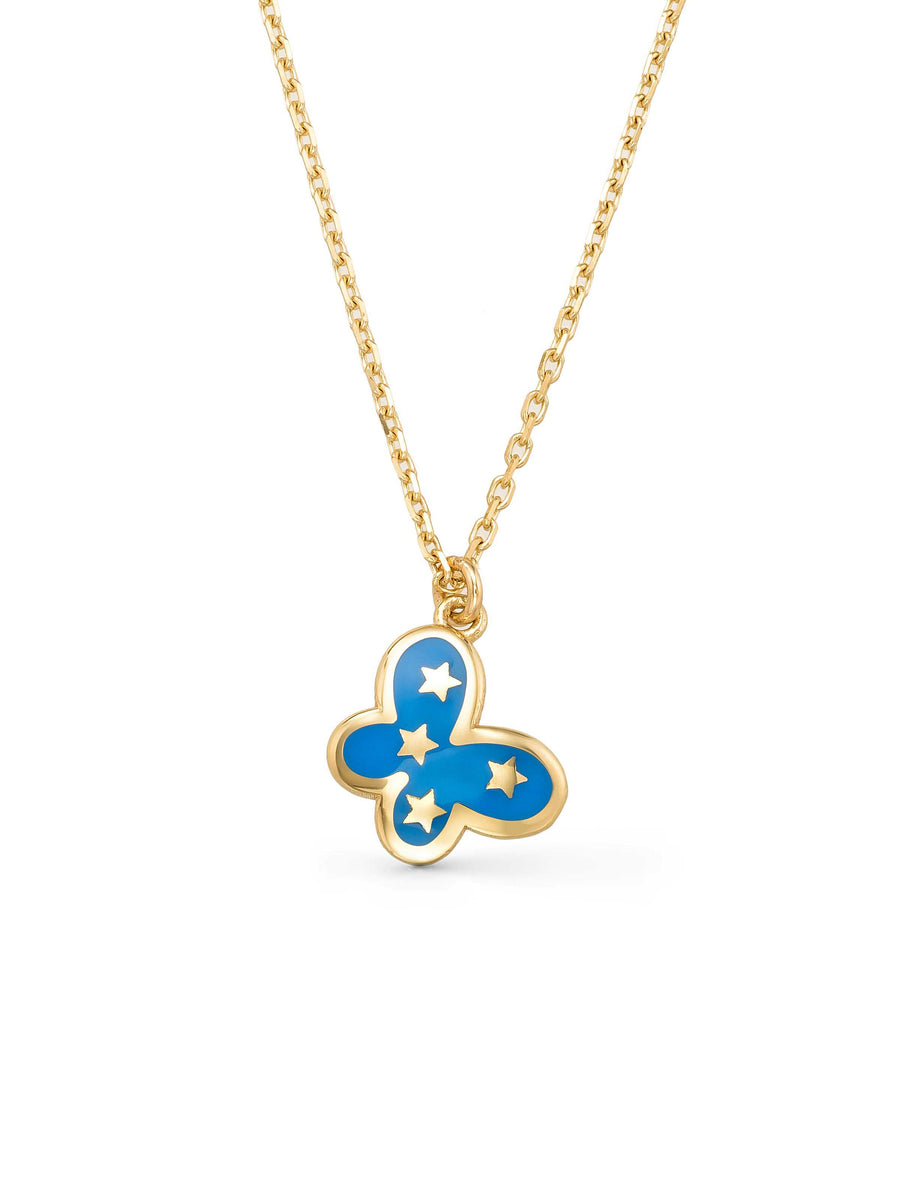 Enamel Butterfly Star Motif Necklace in 14K Gold