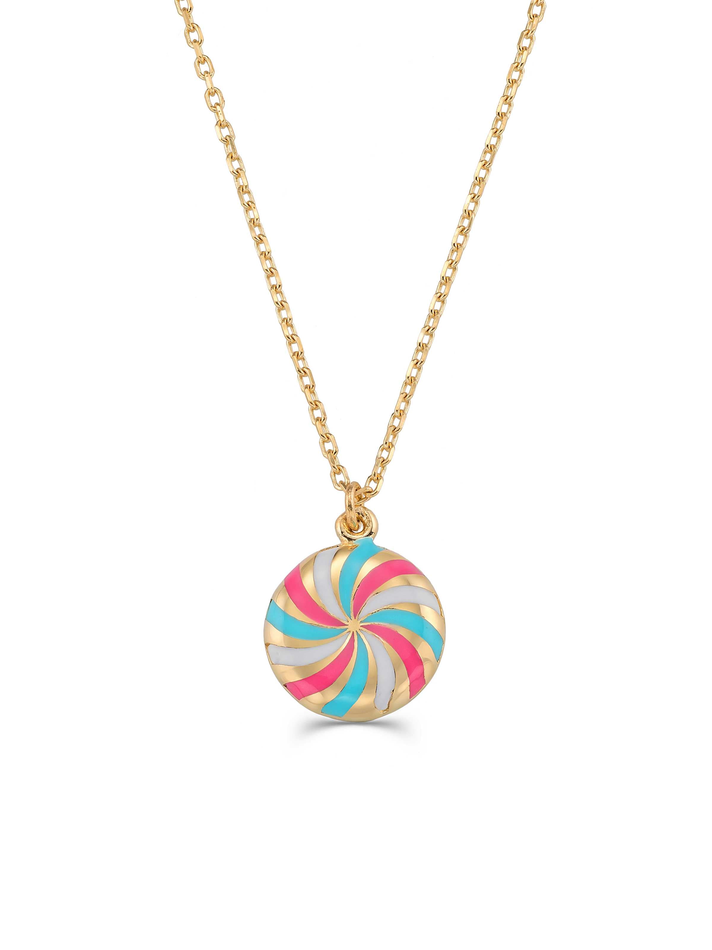 Enamel Lolipop Necklace in 14K Gold by Elef Jewelry